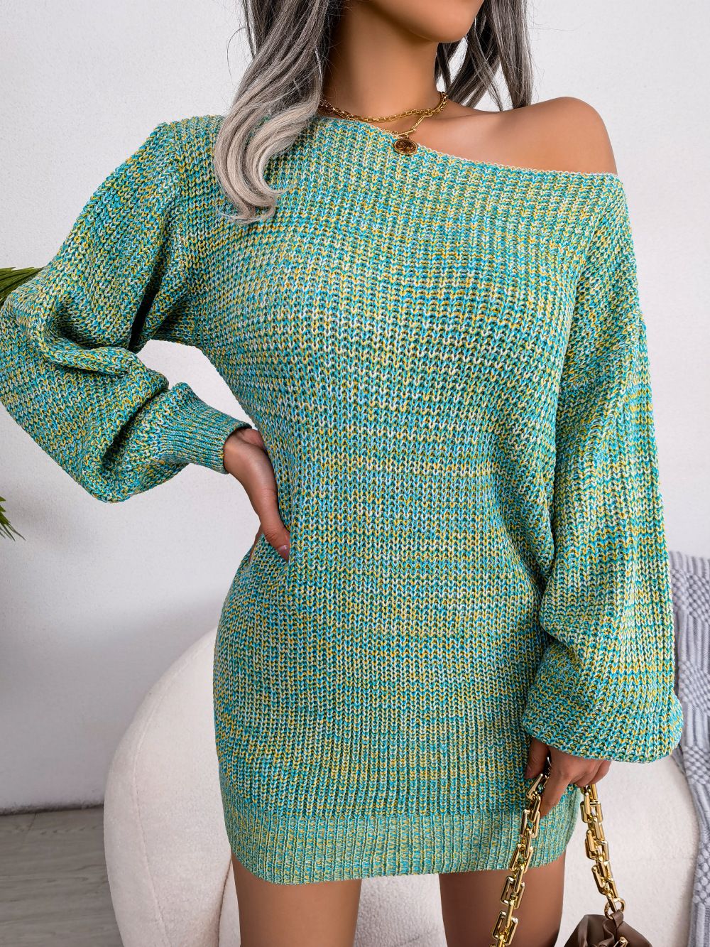 Wholesale spot Casual Sexy Off Shoulder Solid Sweater Dresses Autumn Winter New Long Sleeve O-Neck Pullover Knitted Dress