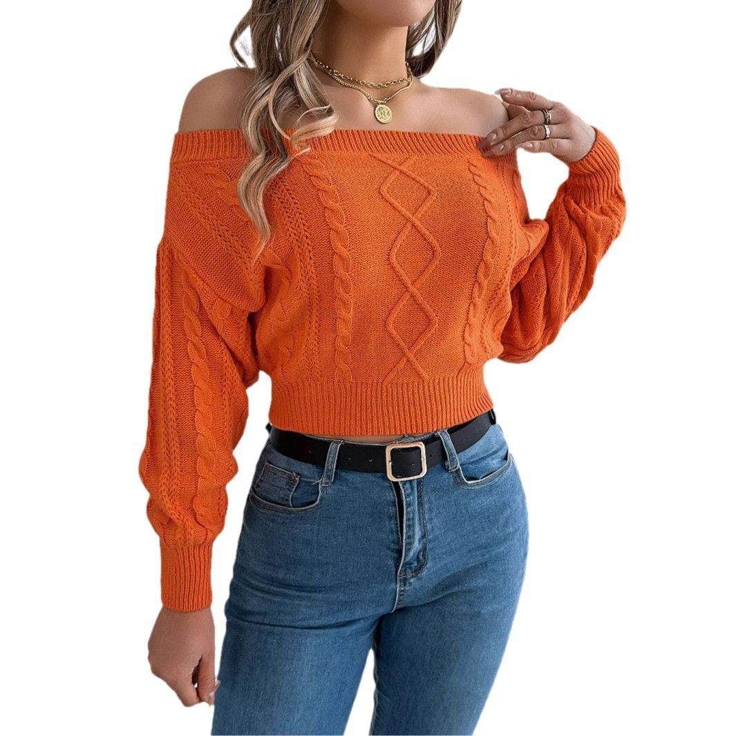 Manufacturer Custom Sexy Solid Color Off-Shoulder Knit Top Slim Long Sleeve Cropped Sweater Women
