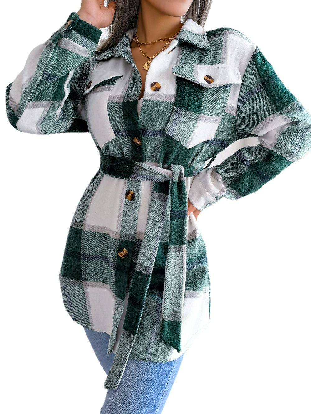 winter hit is the lapel-checked women trench coat long slim-fitting single-breasted women's coat womens jacket and coats