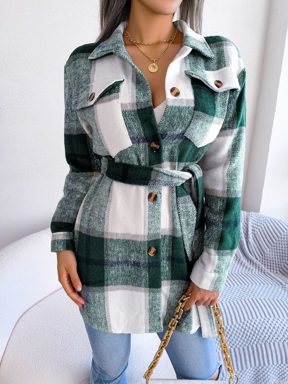 winter hit is the lapel-checked women trench coat long slim-fitting single-breasted women's coat womens jacket and coats