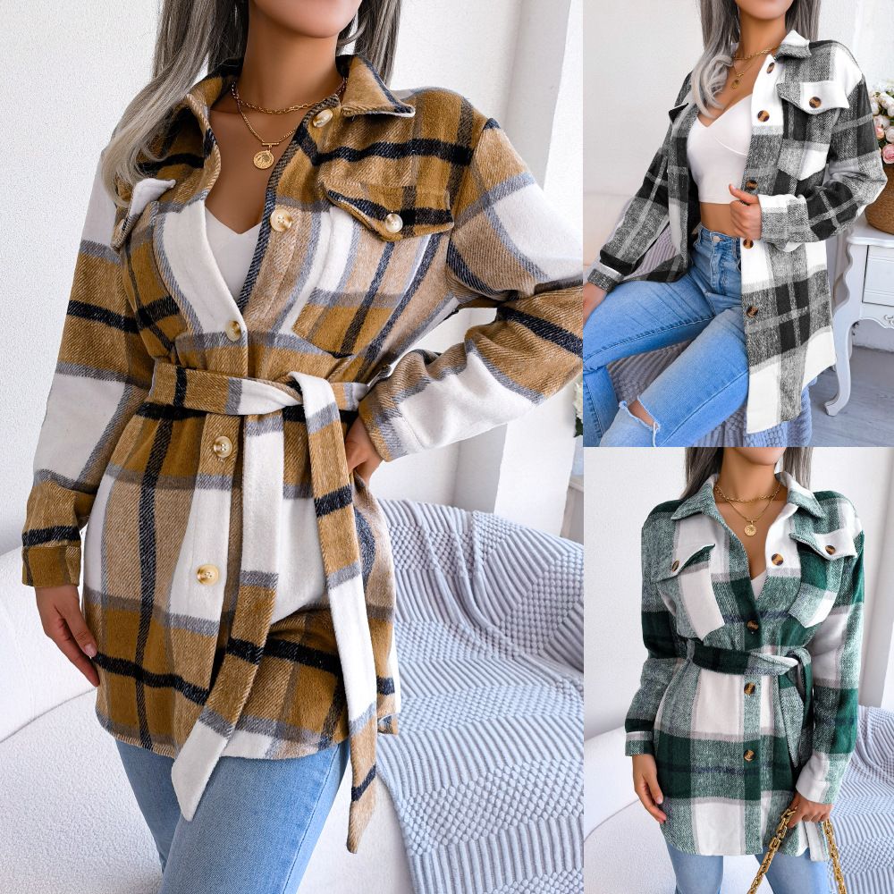 winter hit is the lapel-checked women trench coat long slim-fitting single-breasted women's coat womens jacket and coats