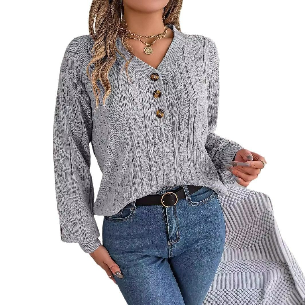 New Arrivals Fashion Winter Women's Puff Sleeve V Neck Knitted Pullover Women Top Oversize Sweater
