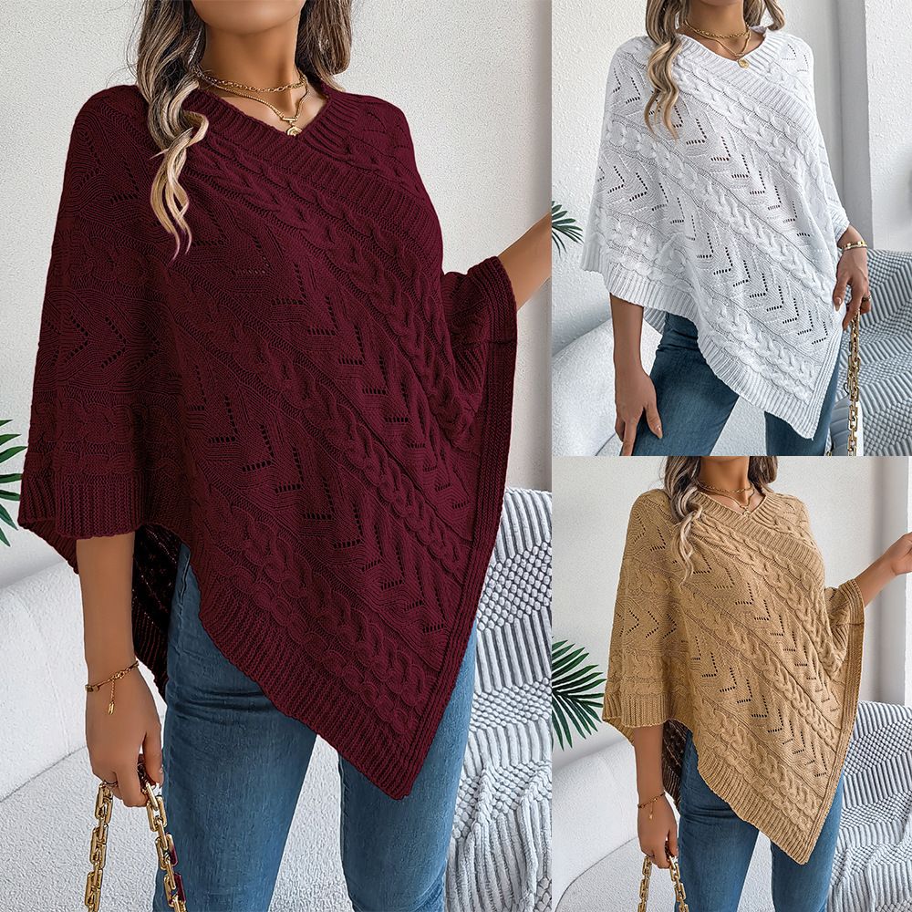 Merino Wool Bohemian Chic Approach Aran Popular Cable Knit Design & Moss Stitch Poncho