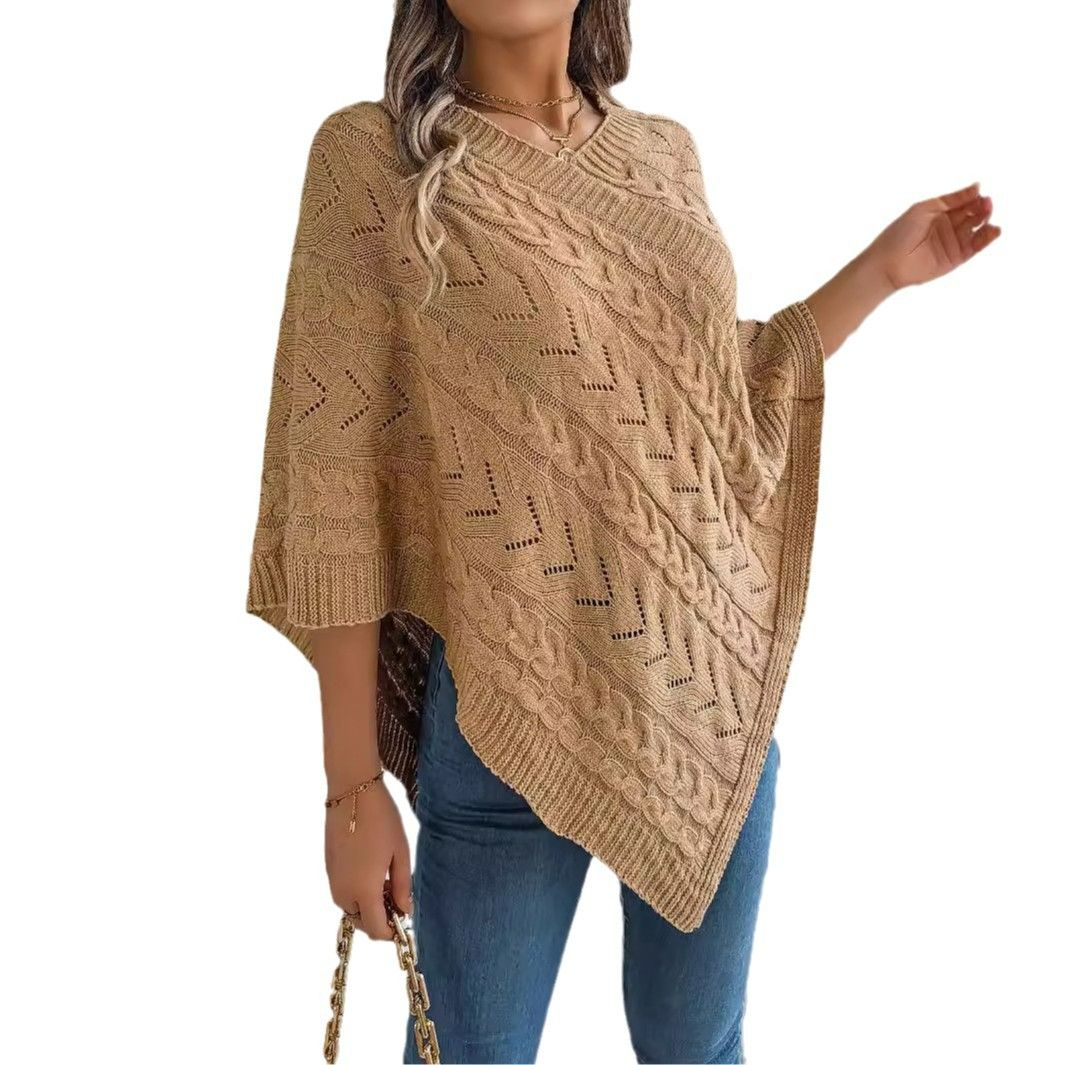 Merino Wool Bohemian Chic Approach Aran Popular Cable Knit Design & Moss Stitch Poncho