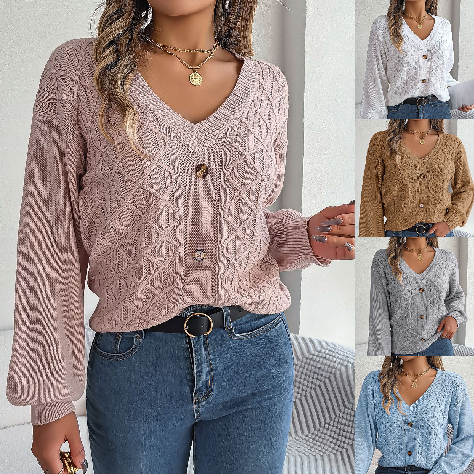 Knitwear Cardigan Sweatshirt Ladies Long Sleeve Tops T Shirt V Neck Women Pullover Sweater