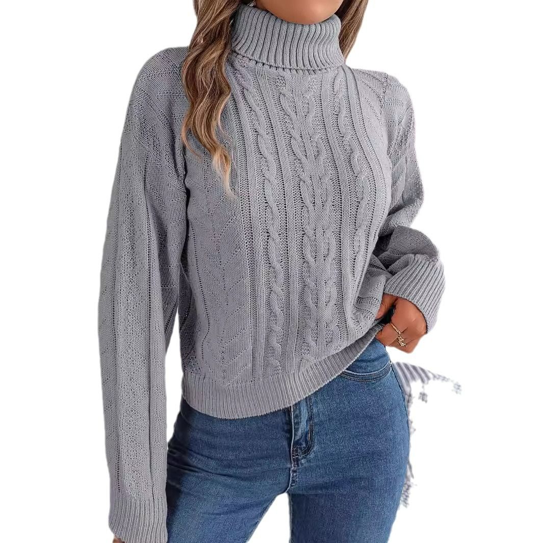 Autumn Winter Clothing Women's Sweater Turtleneck Cable Knitted Pullover Jumper Wholesale Ladies Casual Knitwear Sweater