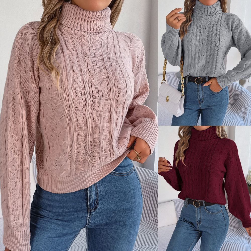 Autumn Winter Clothing Women's Sweater Turtleneck Cable Knitted Pullover Jumper Wholesale Ladies Casual Knitwear Sweater