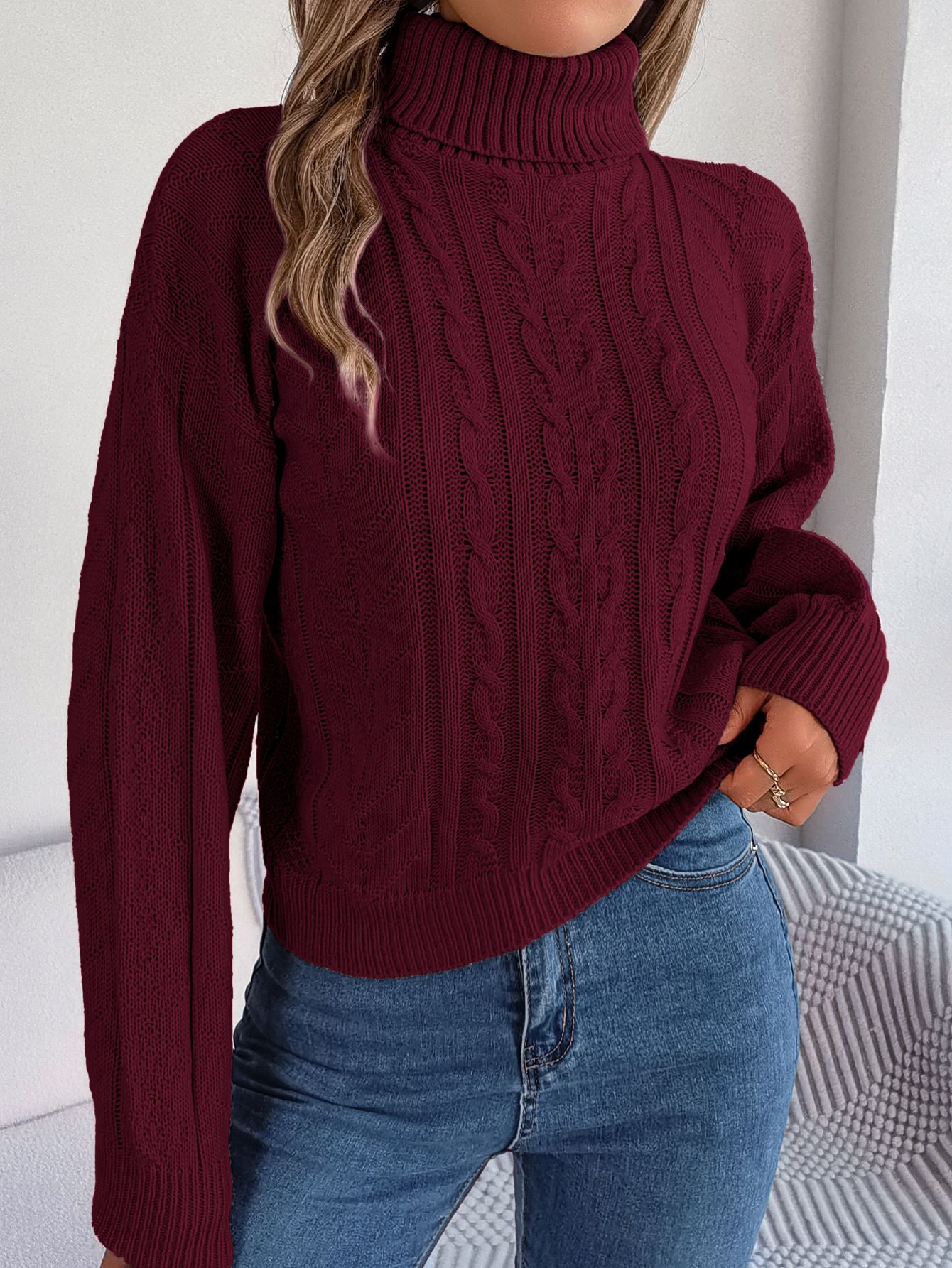 Autumn Winter Clothing Women's Sweater Turtleneck Cable Knitted Pullover Jumper Wholesale Ladies Casual Knitwear Sweater
