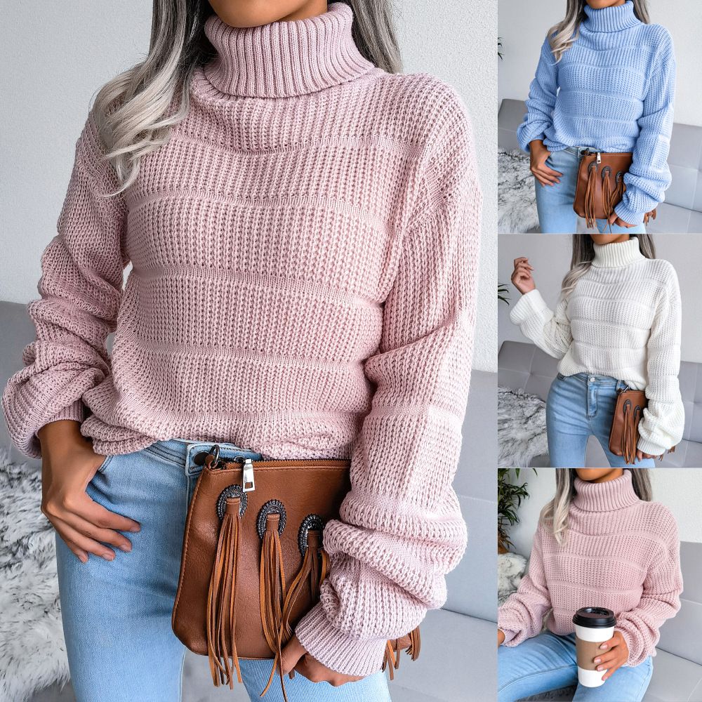 Women's Tops Turtleneck Jumper Fall Winter High-Necked Long-Sleeved Hollow Casual Bottoming Women's Knitted Sweater