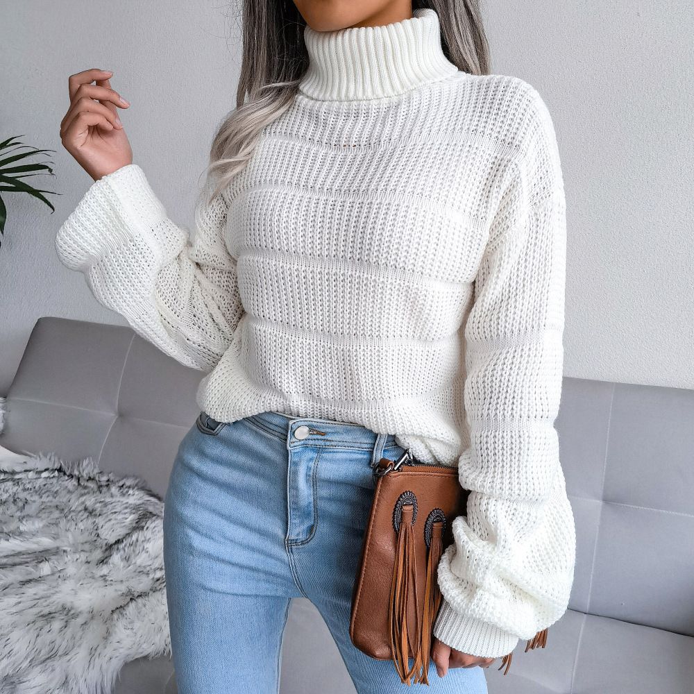 Women's Tops Turtleneck Jumper Fall Winter High-Necked Long-Sleeved Hollow Casual Bottoming Women's Knitted Sweater