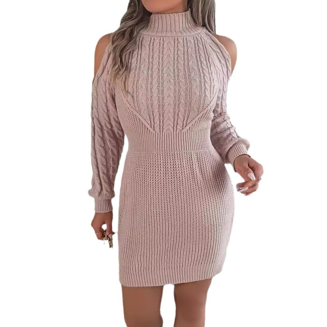 odoodem women's casual cable knit solid color dress casual long sleeve crew neck bodycon knitted dress for winter & fall