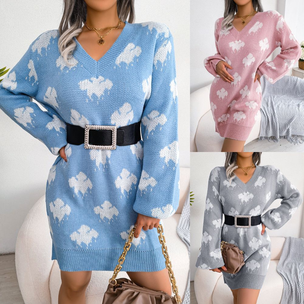 Autumn/Winter Round Neck Plaid Rib Closure Women's Sweater Dress cardigan women knitted sweater