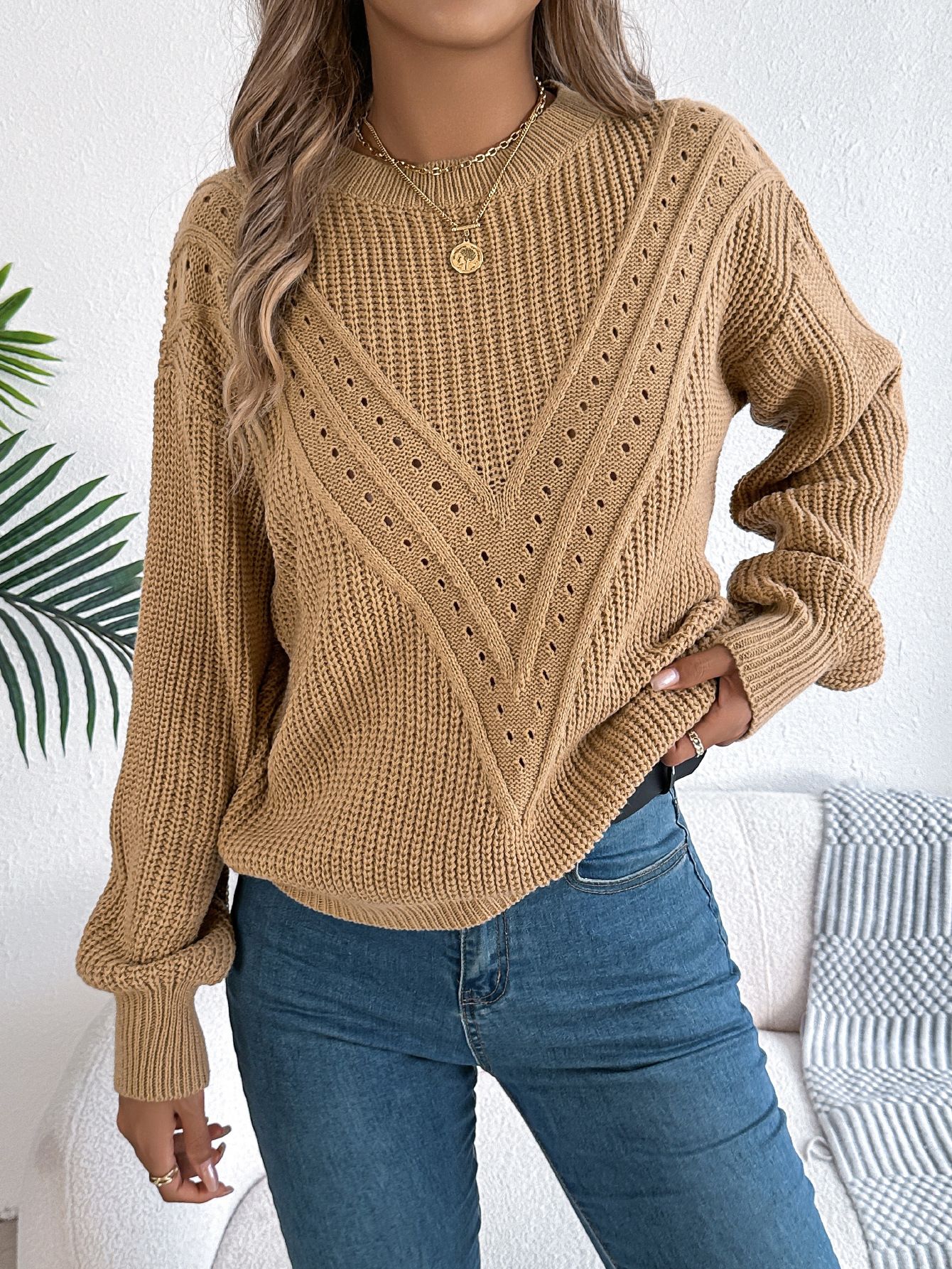 Fashion New European And American Knitwear Women S Autumn And Winter Leisure Round Neck Long Sleeved Pullover Top Women S