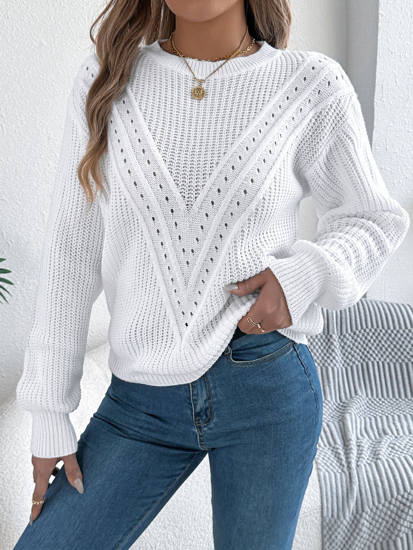 Fashion New European And American Knitwear Women S Autumn And Winter Leisure Round Neck Long Sleeved Pullover Top Women S