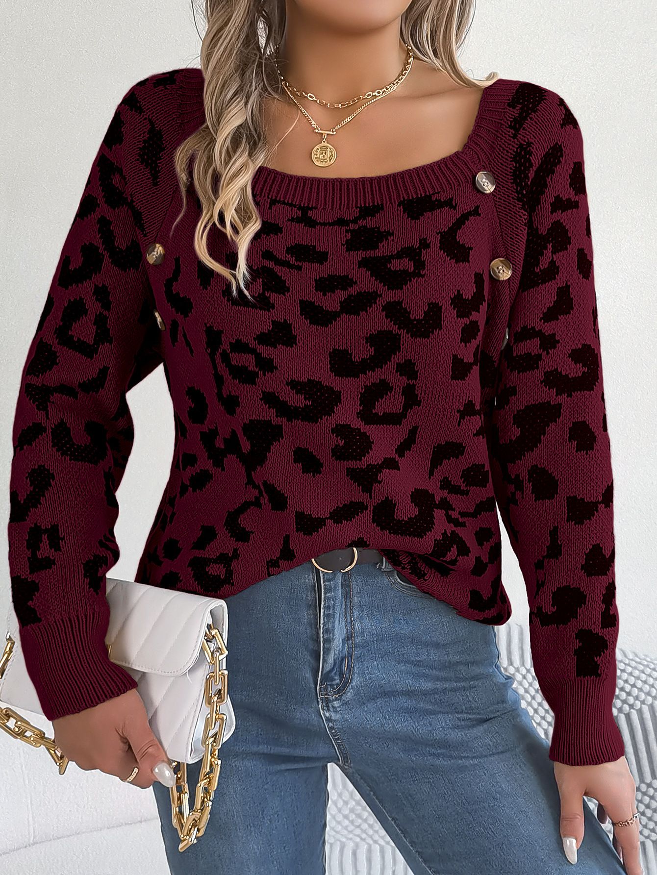 Woollen Thick Knit Leopard Print casual For Women Pullover Tops Knitted Cute High Quality Sweater