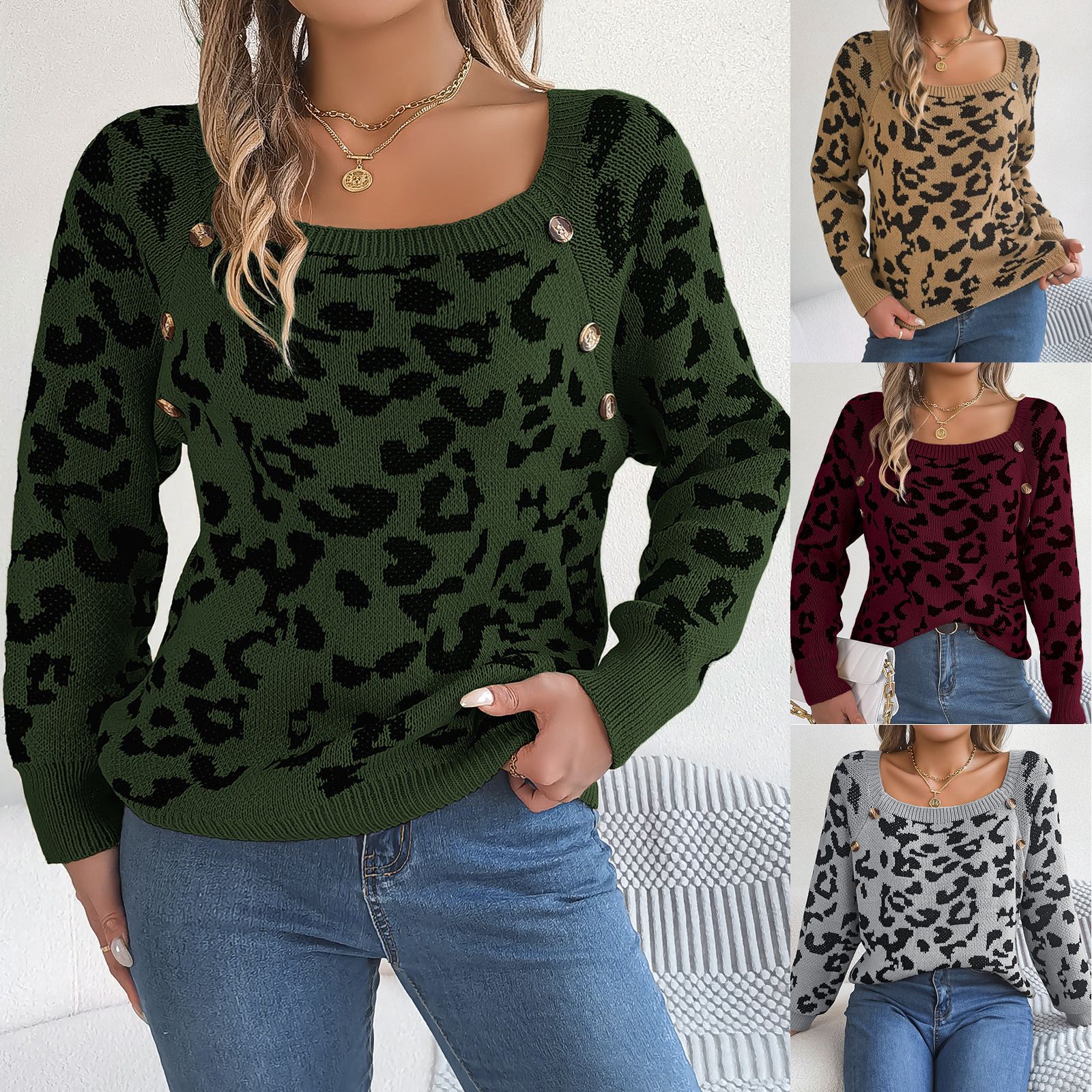 Woollen Thick Knit Leopard Print casual For Women Pullover Tops Knitted Cute High Quality Sweater