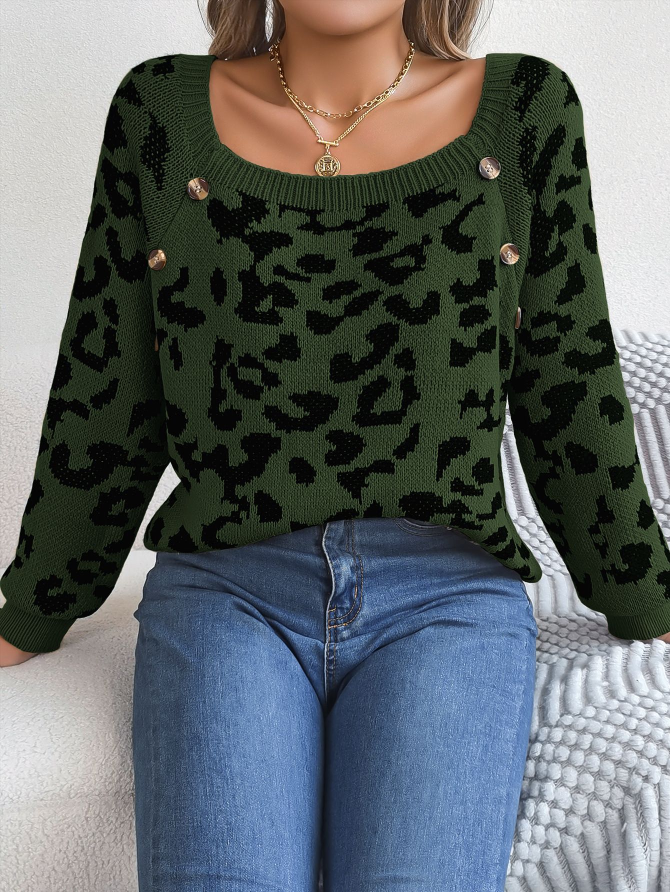 Woollen Thick Knit Leopard Print casual For Women Pullover Tops Knitted Cute High Quality Sweater