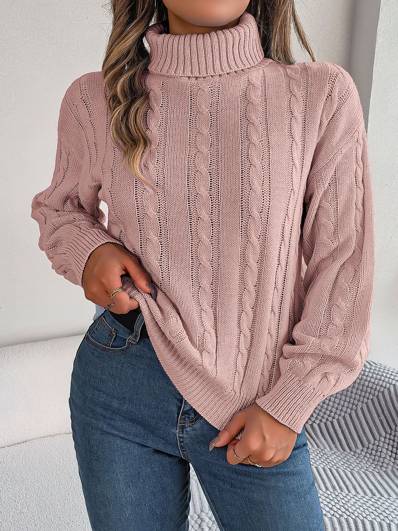 Oversized Pullover Casual Knitted Long Sleeve Boxy Fit Women Knitwear Sweater For Winter