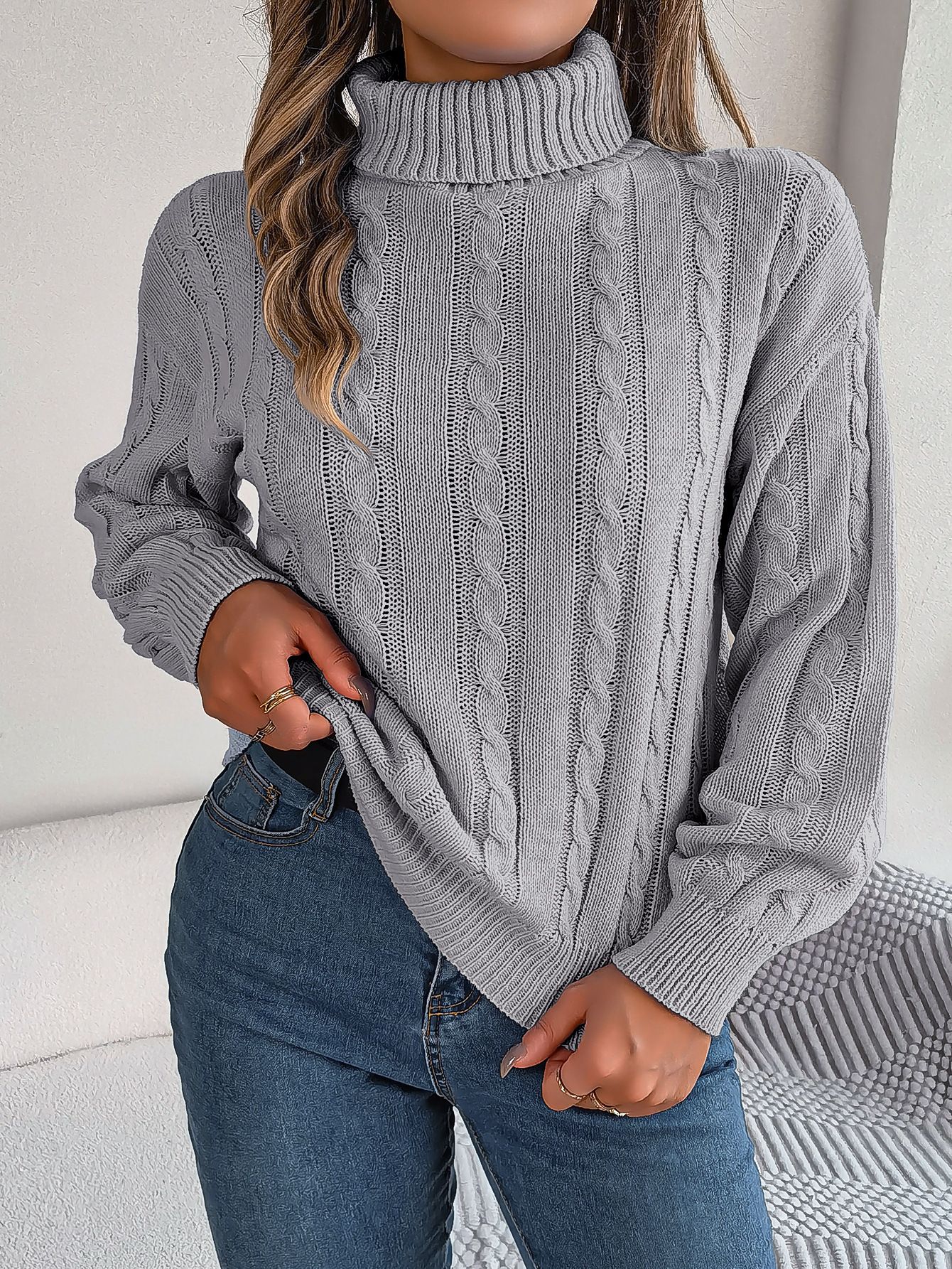 Oversized Pullover Casual Knitted Long Sleeve Boxy Fit Women Knitwear Sweater For Winter