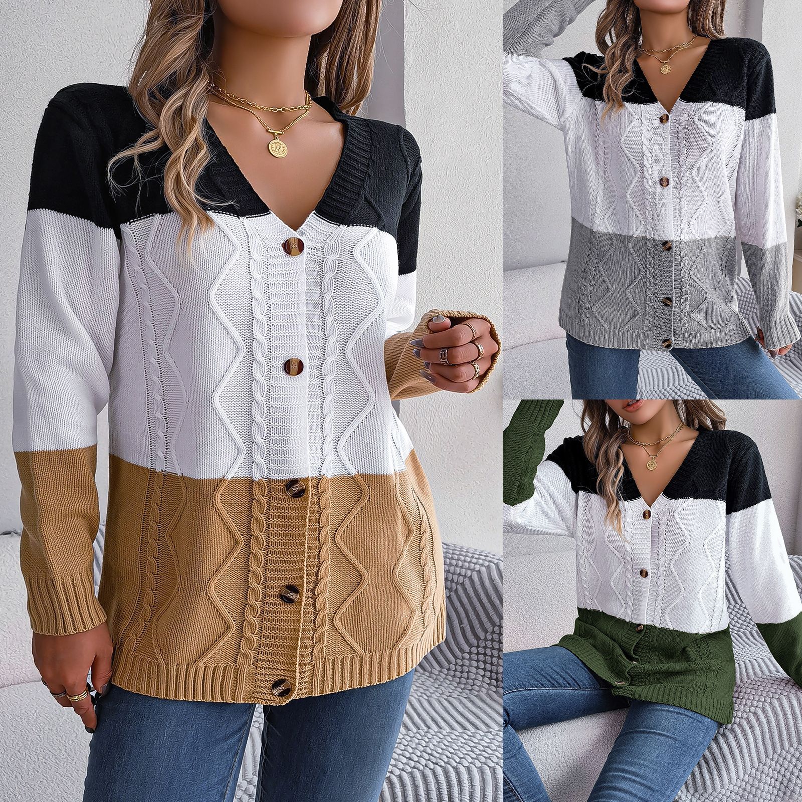 Oversized Loose Front Pockets Crochet Warm Cardigan Women's Casual Fall Wholesale Cashmere Sweater