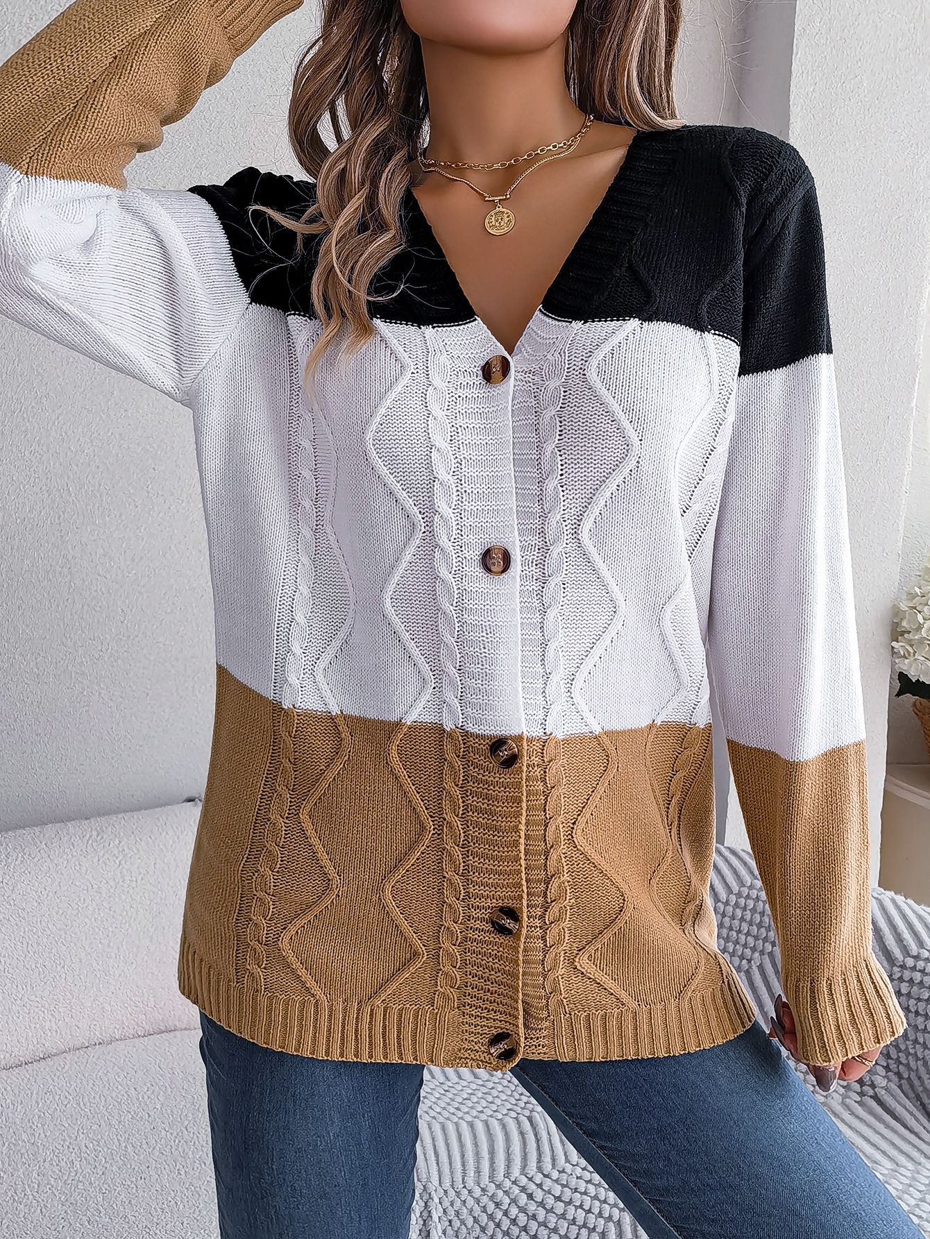 Oversized Loose Front Pockets Crochet Warm Cardigan Women's Casual Fall Wholesale Cashmere Sweater