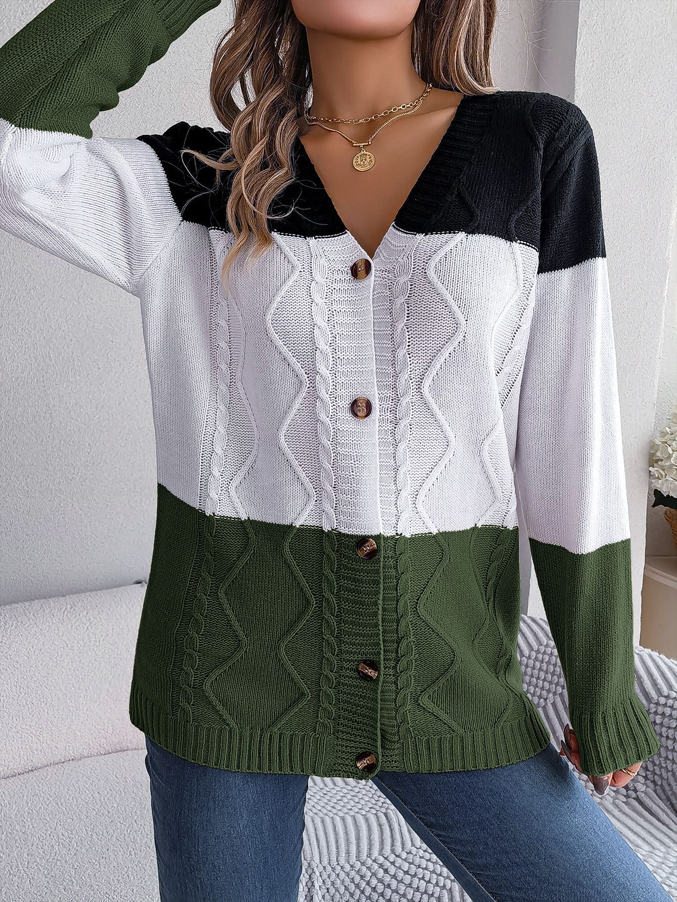 Oversized Loose Front Pockets Crochet Warm Cardigan Women's Casual Fall Wholesale Cashmere Sweater