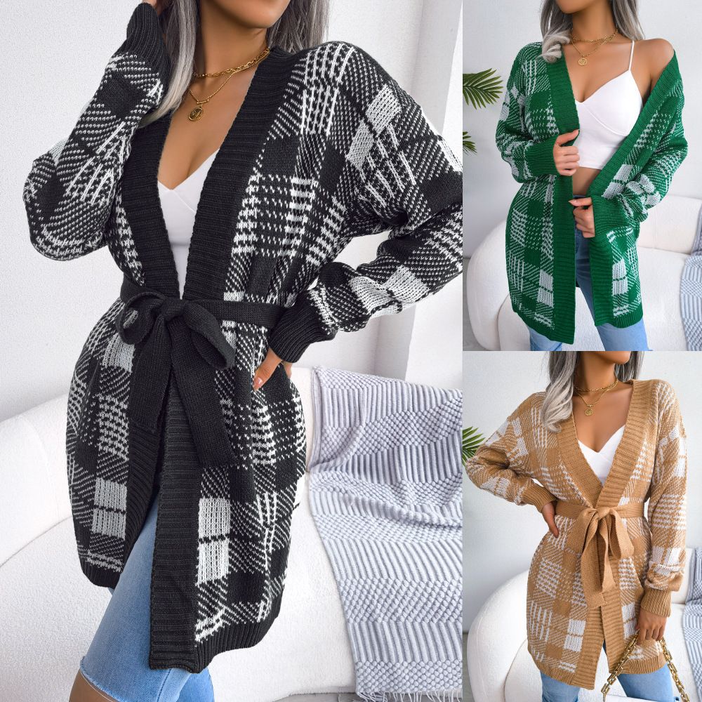 Christmas Cardigan Sweaters with Pocket Long Sleeve Lightweight Plaid Long cardigan sweater women