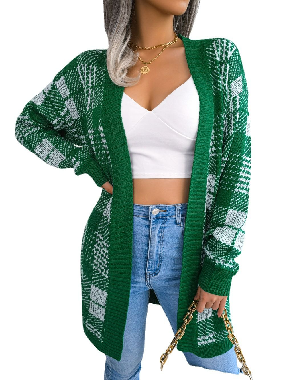 Christmas Cardigan Sweaters with Pocket Long Sleeve Lightweight Plaid Long cardigan sweater women
