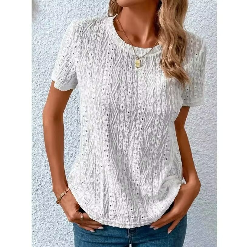 Stylish New Casual Jacquard Fall Blouse Women's White Long Sleeve Elegant Blouse Shirt