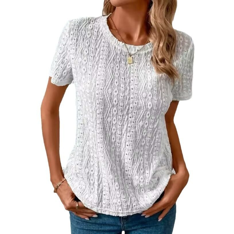 Stylish New Casual Jacquard Fall Blouse Women's White Long Sleeve Elegant Blouse Shirt