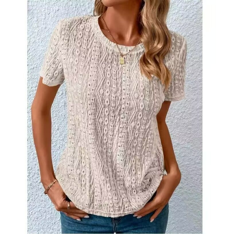 Stylish New Casual Jacquard Fall Blouse Women's White Long Sleeve Elegant Blouse Shirt