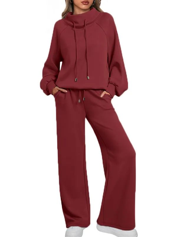 Lounge Sets for Women Sweatsuits 2 Piece Outfits Fall Drawstring Sweatshirt Wide Leg Sweatpants Tracksuit