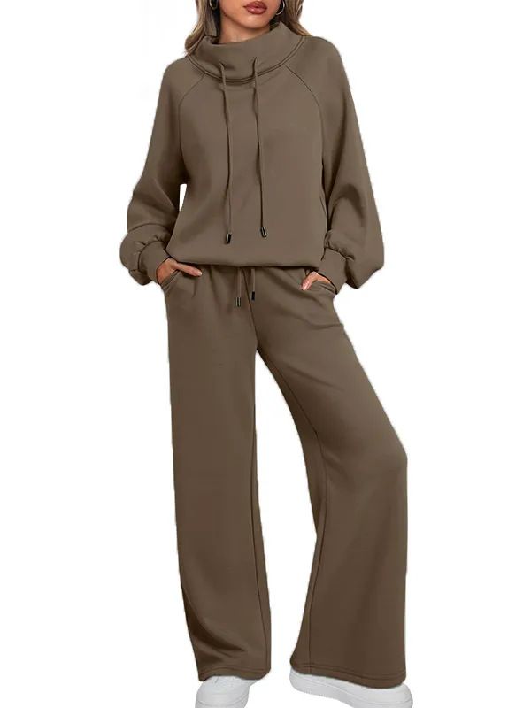 Lounge Sets for Women Sweatsuits 2 Piece Outfits Fall Drawstring Sweatshirt Wide Leg Sweatpants Tracksuit