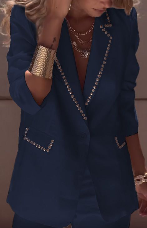 Women Lady Suit Coat Matching Chiffon Three Quarter Sleeve Thin Coat Solid Color Jacket Suit Lapel Diamond V-neck Elegant Coat