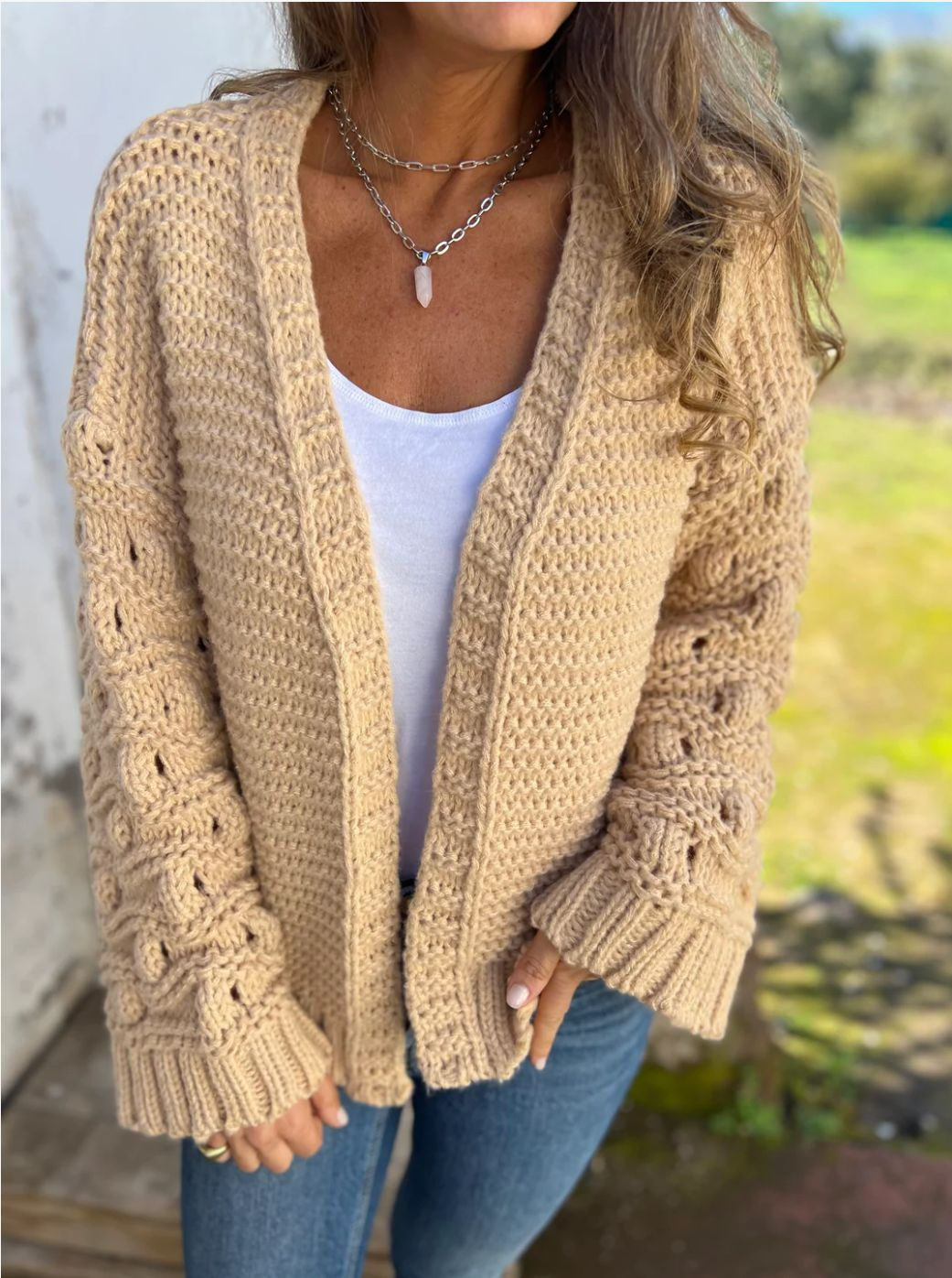 Europe America New Pure Hand Woven Ball Ball Lantern Sleeve Women's Cardigan Sweater