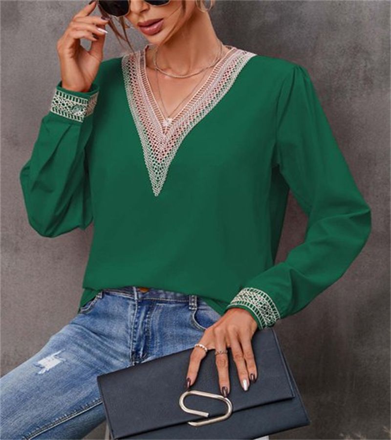 Long Sleeve White Blouse Women Blusas Mujer De Moda Embroidery V-Neck Chiffon Blouse Shirt