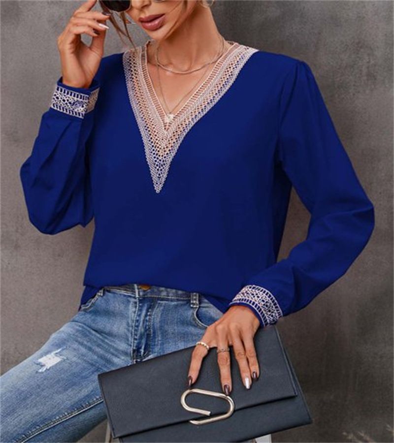 Long Sleeve White Blouse Women Blusas Mujer De Moda Embroidery V-Neck Chiffon Blouse Shirt