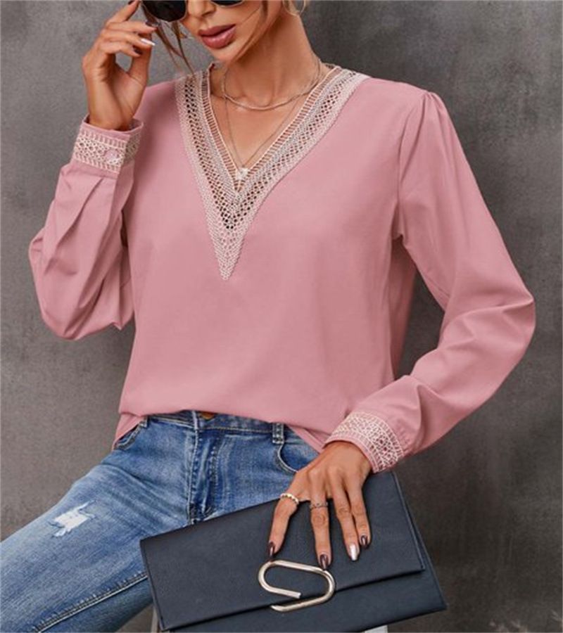 Long Sleeve White Blouse Women Blusas Mujer De Moda Embroidery V-Neck Chiffon Blouse Shirt