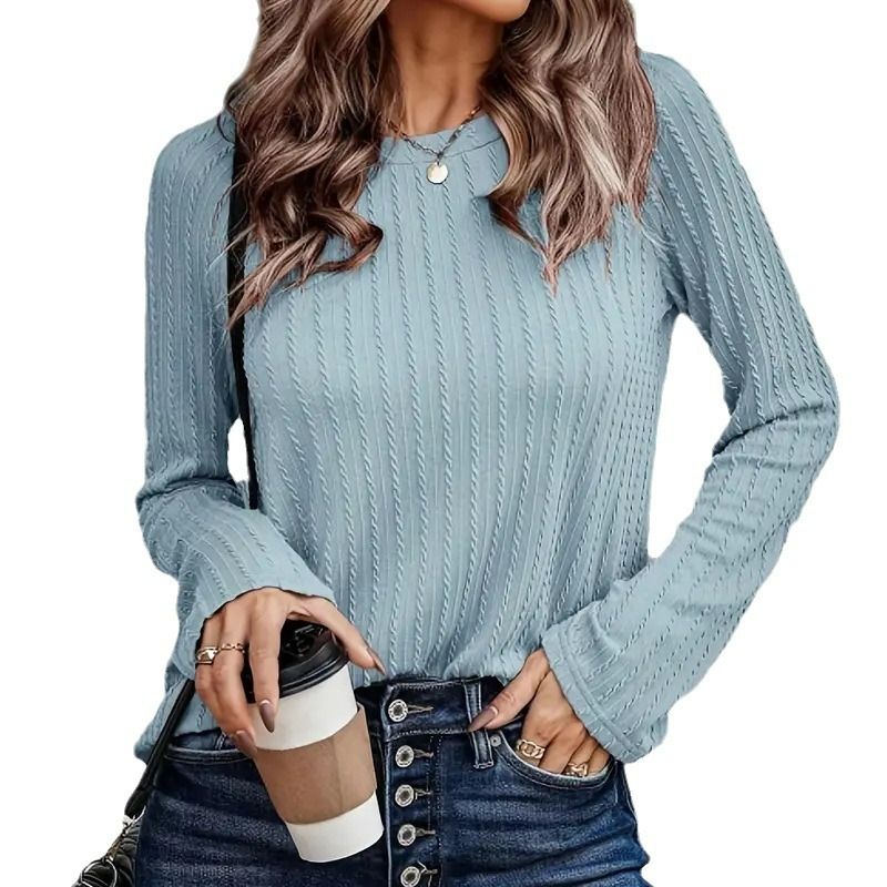 Long Sleeve Tops Fall Fashion Trendy T-Shirts Crewneck Casual Knit Basic Tees