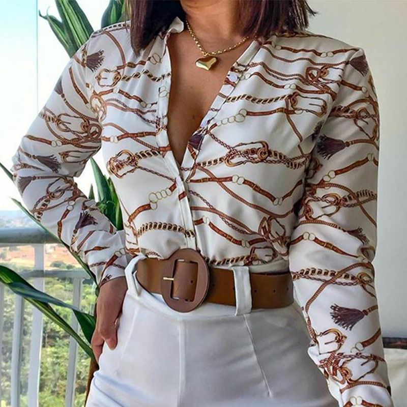 korean fashion long-sleeved printing stand-up collar temperament shirt women clothing blouse Shorts suits