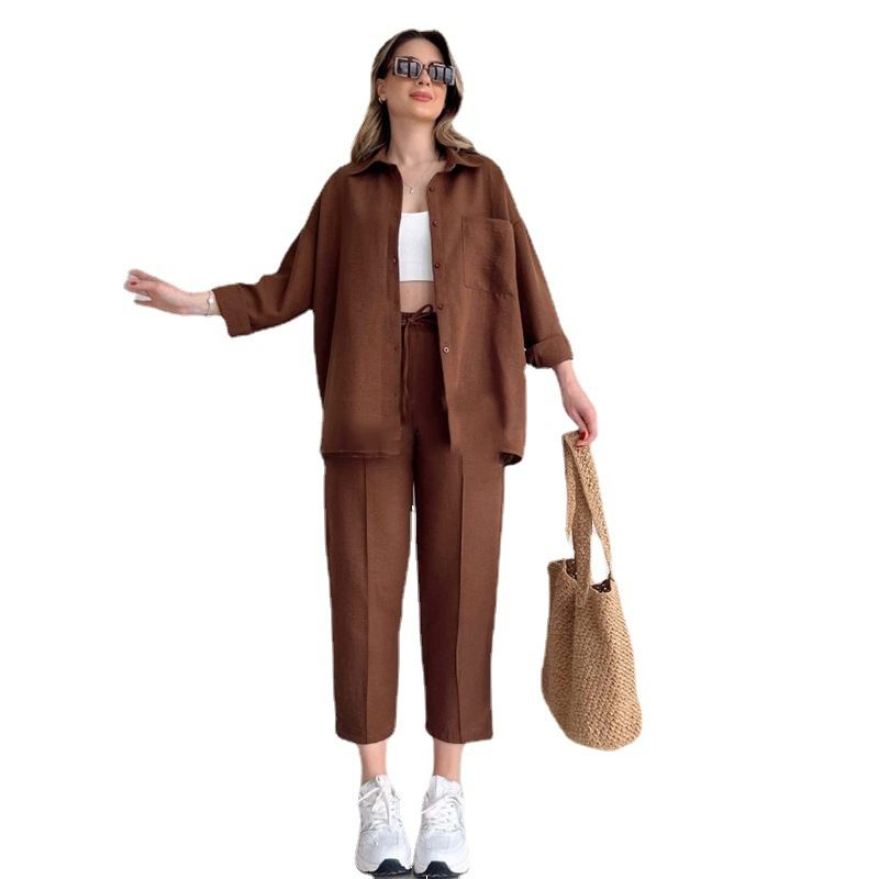 Hot Sale New Women Fall Outfits Long Sleeve Shirt And High Waist Pants Women's Casual Two Piece Set