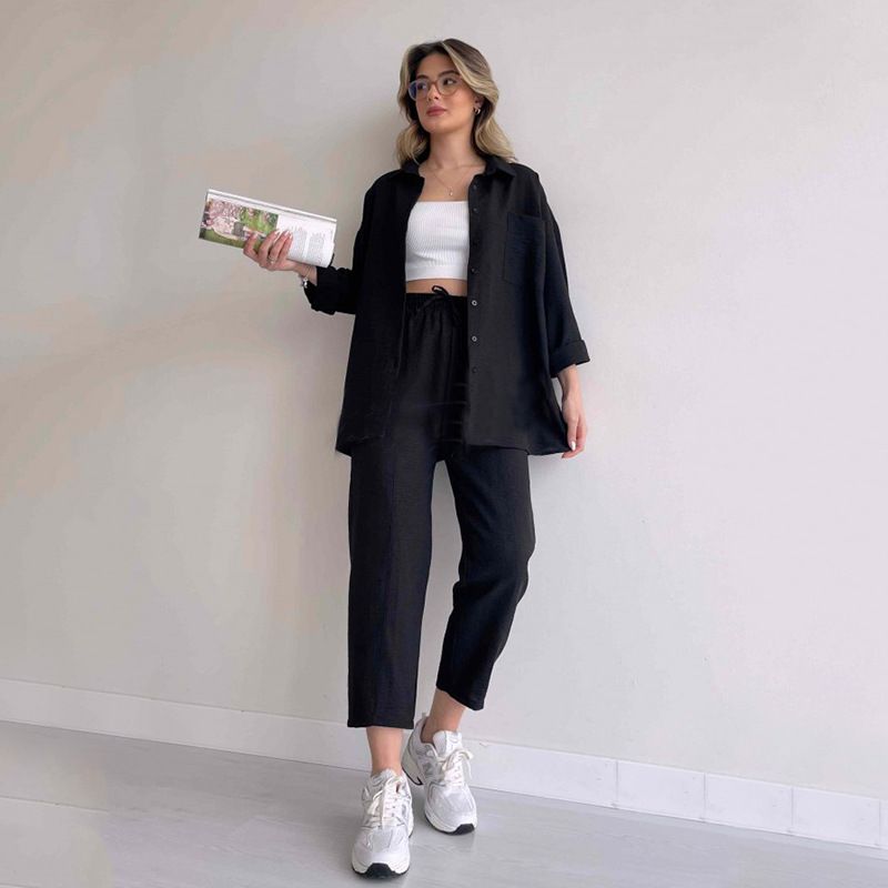 Hot Sale New Women Fall Outfits Long Sleeve Shirt And High Waist Pants Women's Casual Two Piece Set