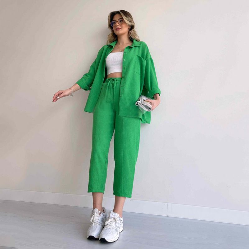 Hot Sale New Women Fall Outfits Long Sleeve Shirt And High Waist Pants Women's Casual Two Piece Set