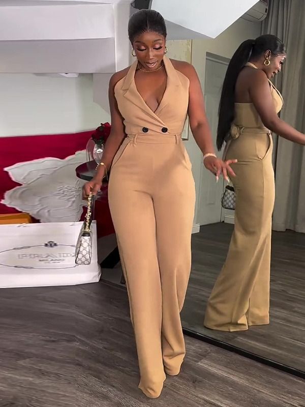 Women's Clothing Summer Street Halter Neck Backless High Waist Casual Jumpsuit Bodycon Ladies Trousers