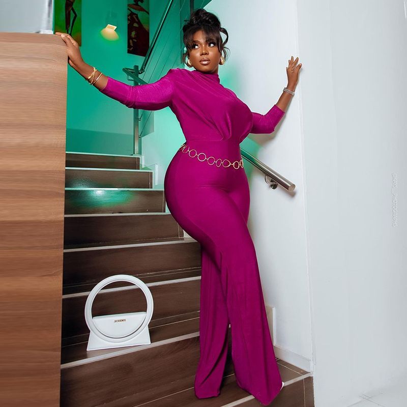 Women's Elegant Turtle Neck Jumpsuit With Wide Leg High Waisted Breathable Weave Fabric Casual Dress Summer