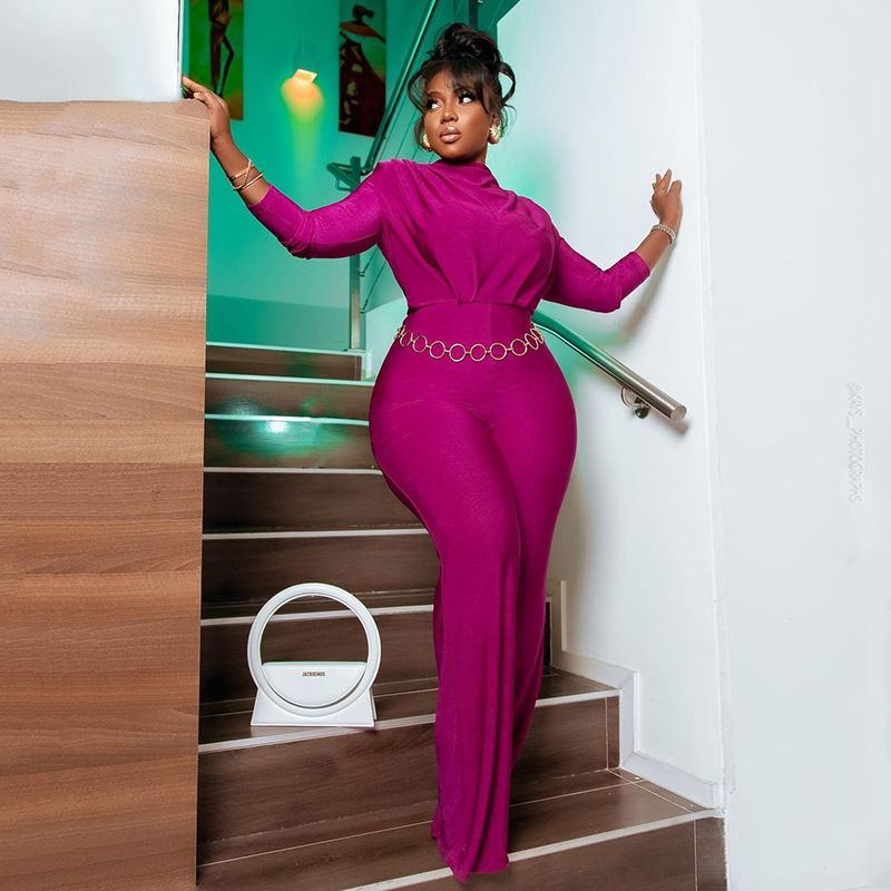 Women's Elegant Turtle Neck Jumpsuit With Wide Leg High Waisted Breathable Weave Fabric Casual Dress Summer