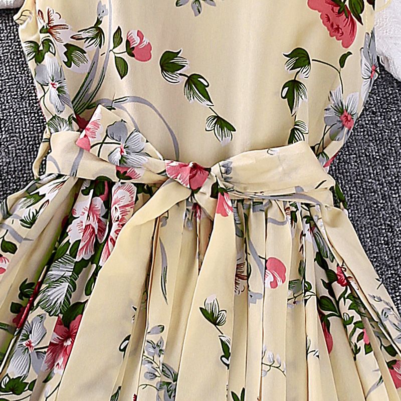 Sarah Girls' O-Neck Floral Printed Knee-Length A-Line Eco-Friendly Formal Summer Dress Children's Wear Kid Dress Flower Girl Dresses Kids Temperament Princess Dress for Girls Kid Clothes,Girl Clothes