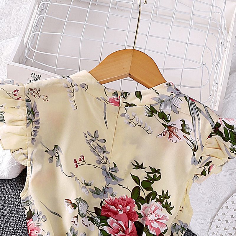 Sarah Girls' O-Neck Floral Printed Knee-Length A-Line Eco-Friendly Formal Summer Dress Children's Wear Kid Dress Flower Girl Dresses Kids Temperament Princess Dress for Girls Kid Clothes,Girl Clothes