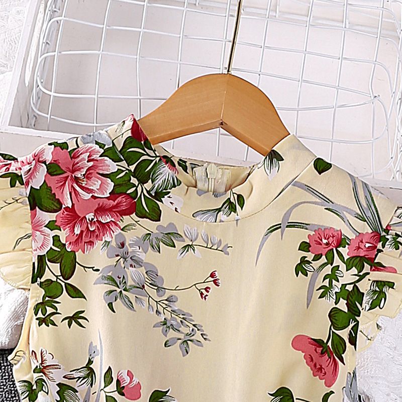Sarah Girls' O-Neck Floral Printed Knee-Length A-Line Eco-Friendly Formal Summer Dress Children's Wear Kid Dress Flower Girl Dresses Kids Temperament Princess Dress for Girls Kid Clothes,Girl Clothes