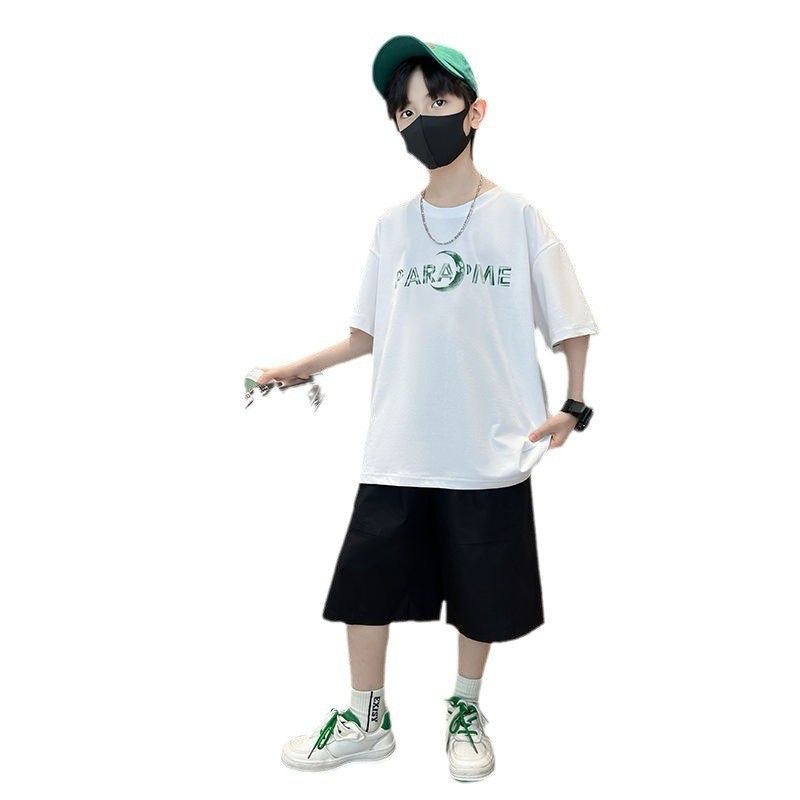 Sarah New Set of Short-sleeved Trousers for Medium and Large Children and Boys Handsome and Trendy Summer Casual Two-piece Set Casual Cotton T-Shirt Set for Boys Kid Clothes,Boy Clothes